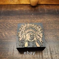 11 Antique Wood Block Cooper Letterpress Native American Indian Chief Shadowbox