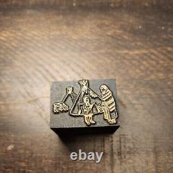 11 Antique Wood Block Cooper Letterpress Native American Indian Chief Shadowbox