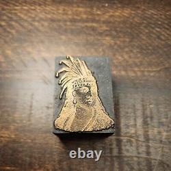 11 Antique Wood Block Cooper Letterpress Native American Indian Chief Shadowbox