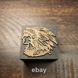 11 Antique Wood Block Cooper Letterpress Native American Indian Chief Shadowbox