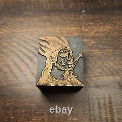 11 Antique Wood Block Cooper Letterpress Native American Indian Chief Shadowbox