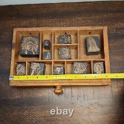 11 Antique Wood Block Cooper Letterpress Native American Indian Chief Shadowbox