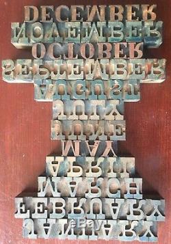 12 Wood Type Printing Blocks Calendar Months Year Printing Type Vintage. 75-1