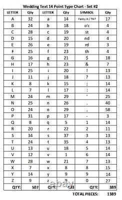 14 Pt ATF Wedding Text Set #2 over 1380 pieces, over 7lbs DESCRIPTION BELOW