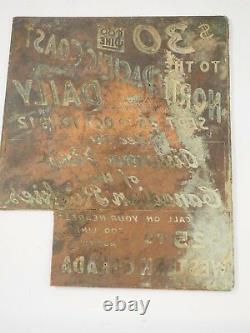 1912 Adverting Metal Printing Plate Canadian Pacific Railway NORTHPACIFIC COAST
