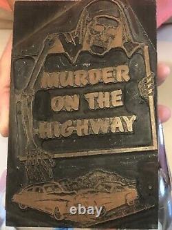 1940s Wood Block Printing Plate Murder on the Highway Story Newspaper Magazine