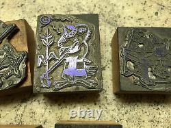 22 Vintage Letterpress Printing Blocks Cuts Lot Zinc Wood 1960s Eagle School