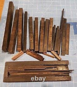 25 Letterpress wood furniture spacers, reglets + Vintage Holder Full