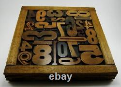 29 pieces vintage/antique letterpress wood type numbers in a frame withstand