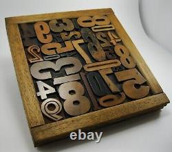 29 pieces vintage/antique letterpress wood type numbers in a frame withstand