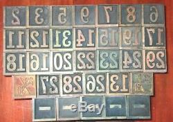2 WOOD TYPE PRINT BLOCKS Carved MIXED LOT Vintage Letterpress Numbers Symbols