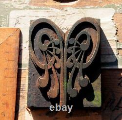 2x ORNAMENT letterpress wooden printing block wood printer type Art Nouveau1900
