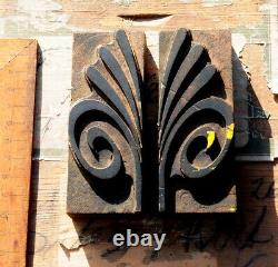 2x ORNAMENT letterpress wooden printing block wood printer type Art Nouveau'1900