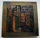 36 Pcs. Vintage/antique Letterpress In Stained Wood Frame With Square Iron Stand