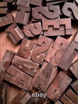 47 Antique Printers Block Letterpress Wooden Printing Letters