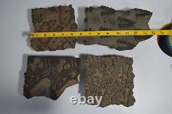 4 Antique Wooden Printing Block Floral Motif Plant Patterns From India Vintage