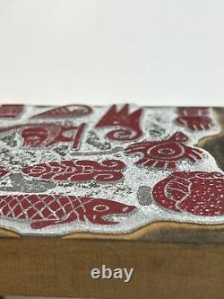 5 WOODEN BLOCK STAMPS Hand Printing FabricTextiles Wallpaper Flowers Aztec Sea