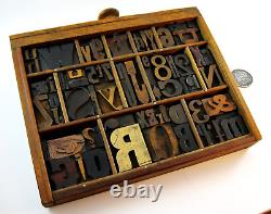 64 pcs. Vintage/antique letterpress in a section of type case with stand. Nice