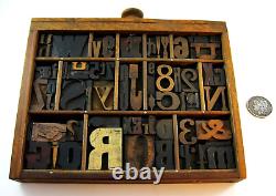 64 pcs. Vintage/antique letterpress in a section of type case with stand. Nice