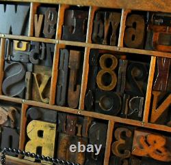 64 pcs. Vintage/antique letterpress in a section of type case with stand. Nice
