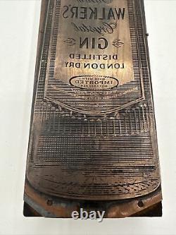 8.3 Large HIRAM WALKER's Crystal Gin Vintage Letterpress Printers Block Liquor