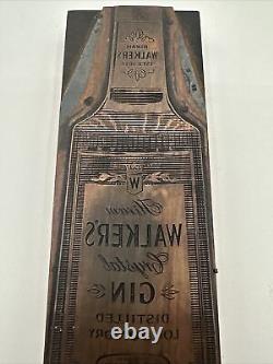 8.3 Large HIRAM WALKER's Crystal Gin Vintage Letterpress Printers Block Liquor