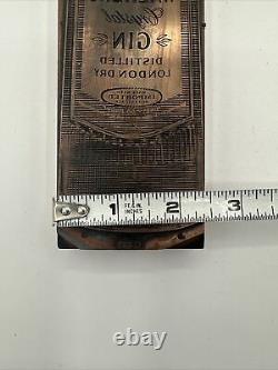 8.3 Large HIRAM WALKER's Crystal Gin Vintage Letterpress Printers Block Liquor