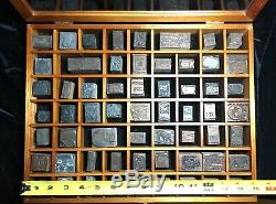 ADVERTISING Old LETTERPRESS Wood Metal Blocks Vintage Mixed Lot With Wood Case