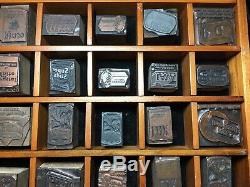 ADVERTISING Old LETTERPRESS Wood Metal Blocks Vintage Mixed Lot With Wood Case