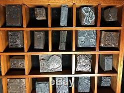 ADVERTISING Old LETTERPRESS Wood Metal Blocks Vintage Mixed Lot With Wood Case