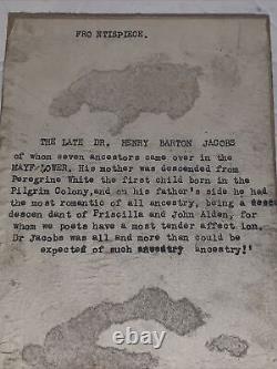 Antique 1900's MayFlower Descendant Dr. Henry Barton Jacobs Copper Print Block