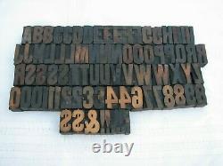 Antique 1 5/8 Wood Printers Letterpress Block Type Set Letters #s Punc 84 pc