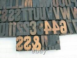 Antique 1 5/8 Wood Printers Letterpress Block Type Set Letters #s Punc 84 pc