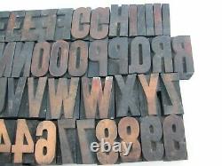 Antique 1 5/8 Wood Printers Letterpress Block Type Set Letters #s Punc 84 pc