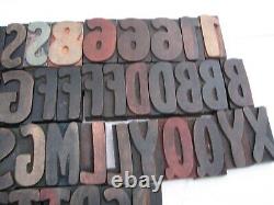 Antique 3 1/4 Letterpress Wood Type Printers Block 46 Total Letters & Numbers