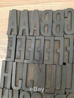 Antique 74 pc Wood Type 2.5 Printing Blocks Alphabet Letterpress Letters Number