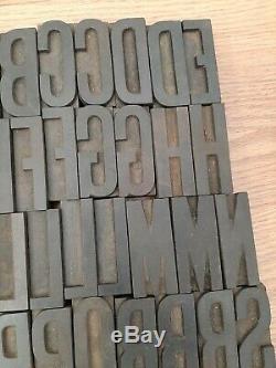 Antique 74 pc Wood Type 2.5 Printing Blocks Alphabet Letterpress Letters Number