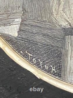 Antique Hand Engraved Wood Printing Block Robed Girl w Flowers l9th Cent FRENCH