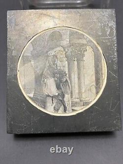 Antique Hand Engraved Wood Printing Block Robed Girl w Flowers l9th Cent FRENCH