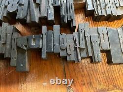 Antique Letterpress Printer WOOD TYPE Mix 90+ Piece Alphabet Numbers Symbols 2