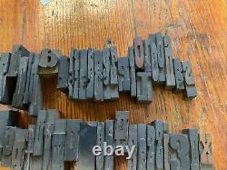 Antique Letterpress Printer WOOD TYPE Mix 90+ Piece Alphabet Numbers Symbols 2