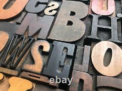 Antique Letterpress Printers WOOD TYPE Mix 47 Pieces with Full Alphabet