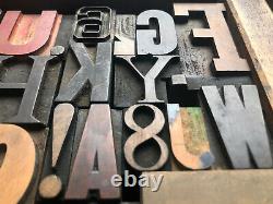 Antique Letterpress Printers WOOD TYPE Mix 47 Pieces with Full Alphabet