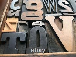 Antique Letterpress Printers WOOD TYPE Mix 47 Pieces with Full Alphabet