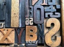 Antique Letterpress Printers WOOD TYPE Mix 47 Pieces with Full Alphabet & numbers