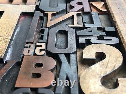 Antique Letterpress Printers WOOD TYPE Mix 47 Pieces with Full Alphabet & numbers