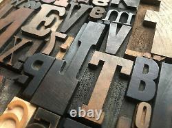 Antique Letterpress Printers WOOD TYPE Mix 53 Pieces with Full Alphabet