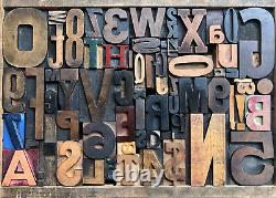 Antique Letterpress Printers WOOD TYPE Mix 69 Pieces Full Alphabet & Numbers 0-9