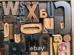 Antique Letterpress Printers WOOD TYPE Mix 69 Pieces Full Alphabet & Numbers 0-9