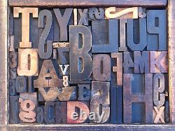 Antique Letterpress Printing WOOD TYPE 48 Pieces Mix Full Alphabet & Numbers 0-9